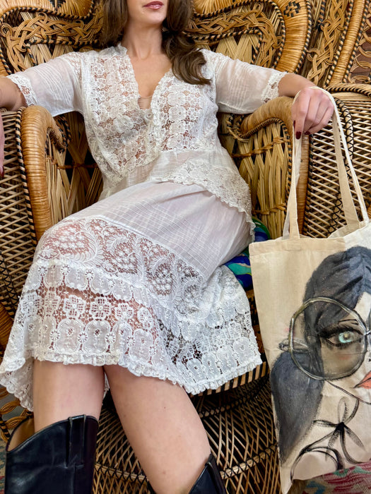 Hoare, 20s white cotton and lace dress