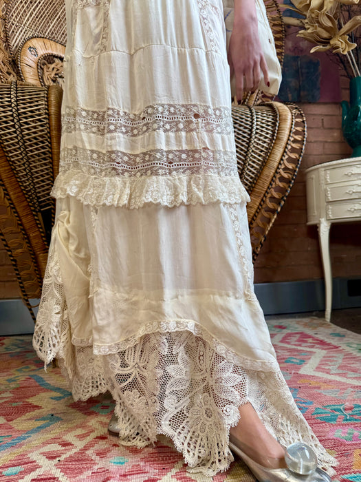 Jo, reworked 20s silk and lace long dress