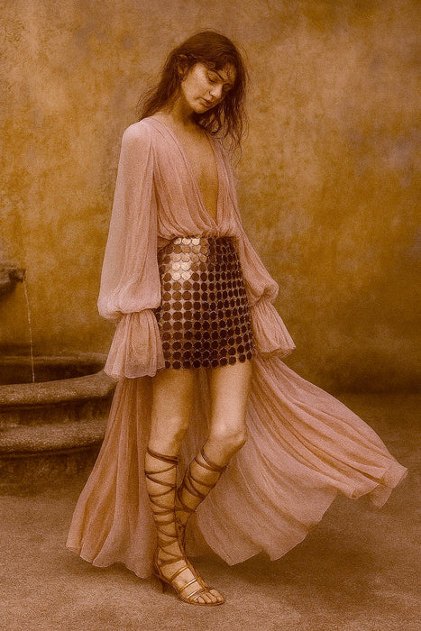 Odette, 60s bronze disc chainmail skirt