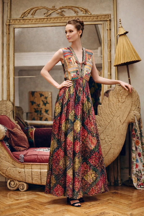 Ophelia, reworked sequins silk and patchwork dress