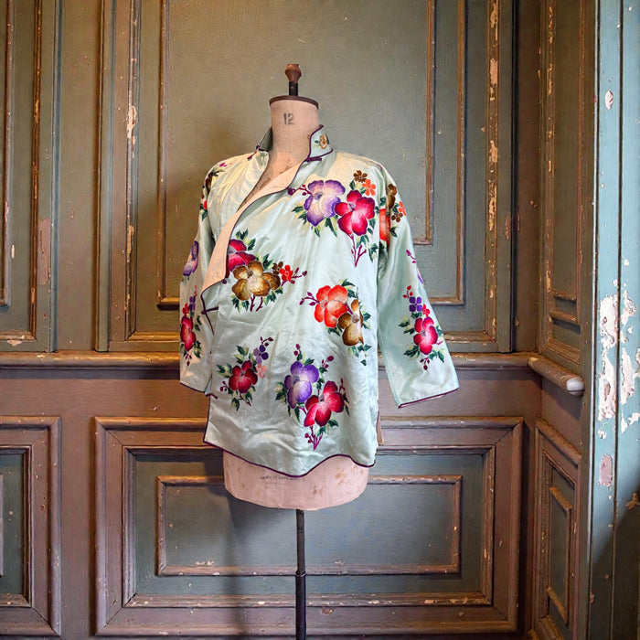 Tara, 40s Chinese mint green embroidered floral jacket