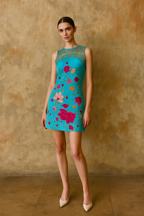 Adrianne, reworked short 40s embroidered piano shawl dress
