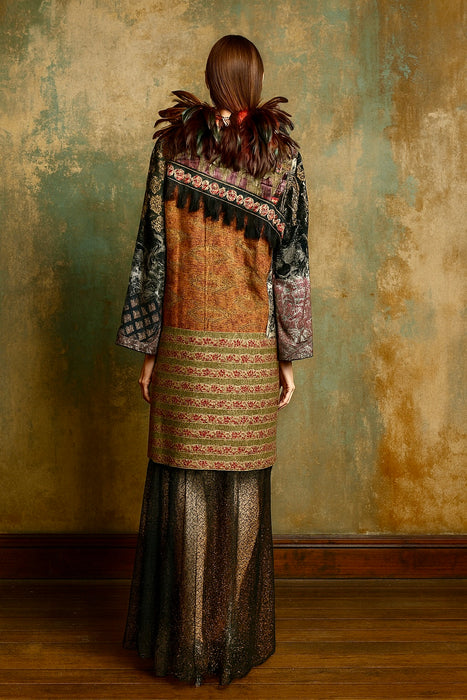 Hattie, reworked 80s patchworked double breasted feather coat