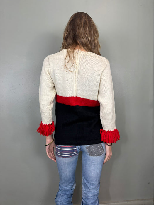 Marnie, 70s floral wool hand knit sweater
