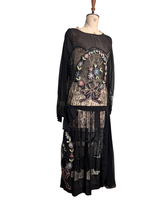 Orla, 30s silk and lace embroidered dress