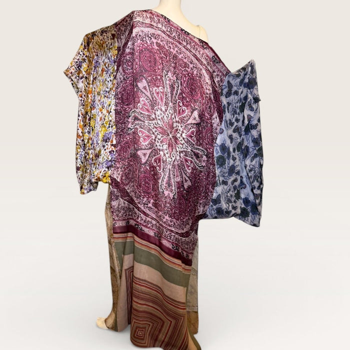 Mona, reworked reversible silk patchwork kaftan