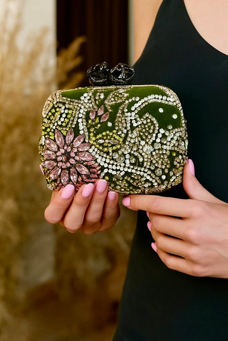 Alexander McQueen, velvet embroidered skull beaded bag