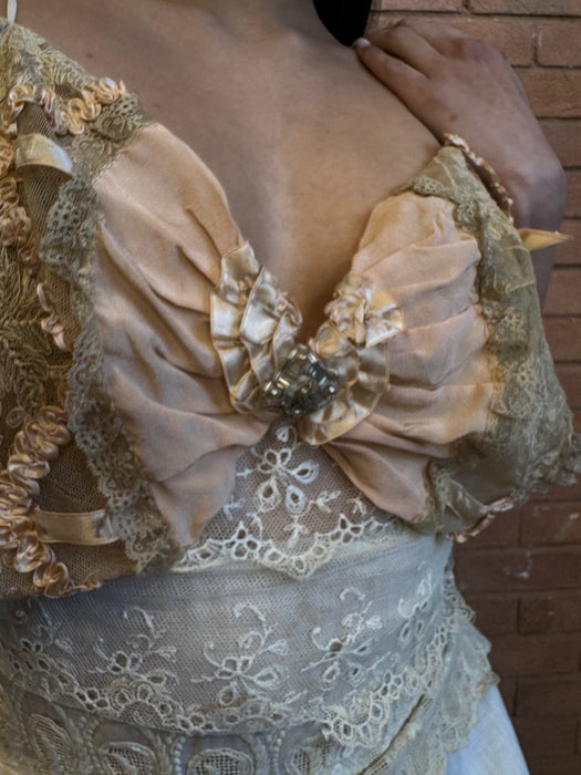 Heather, reworked tiered 40s lace dress