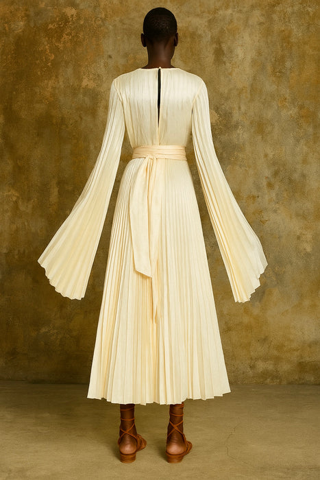 Arti, handmade pleated silk blend wrap dress
