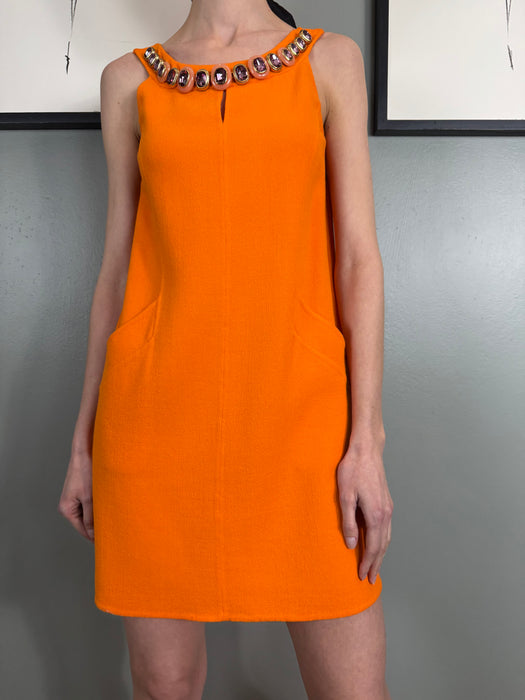 Oscar de la Renta, orange beaded dress