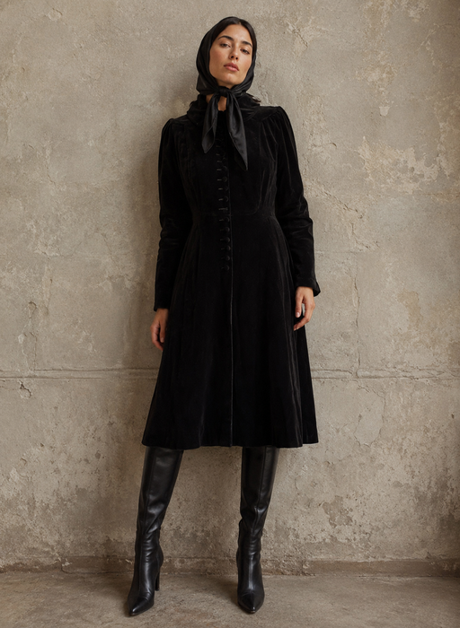 Ossie Clark, 1970s black velvet equestrian style coat