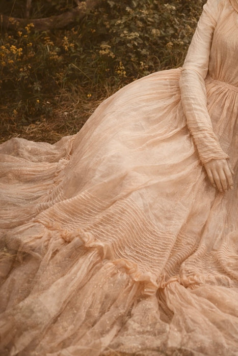 Toni, Victorian blush pink organza long gown