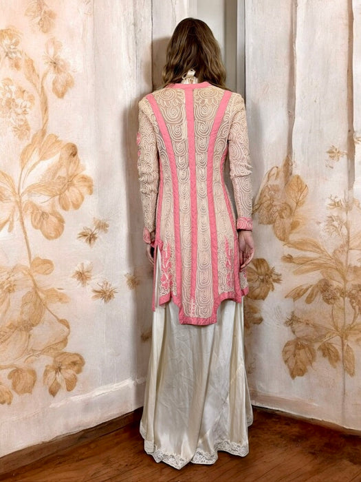 Basma, 20s pink and cream cotton ribbon work jacket