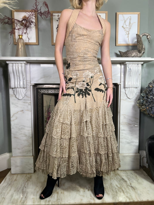 Magda, 30s nude embroidered lace dress