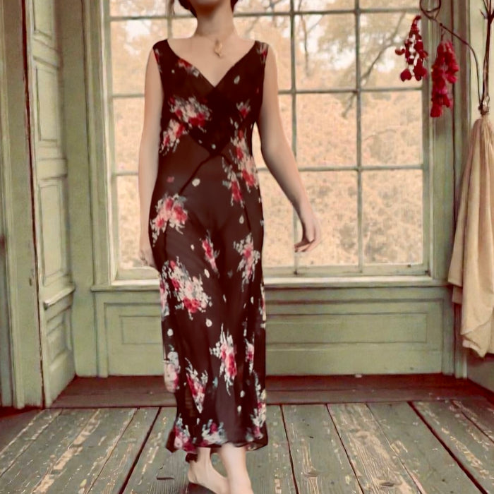 Magda, 90s silk chiffon floral bias cut dress