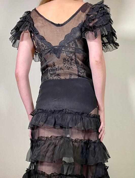 Zelda, 30s organza black tiered dress