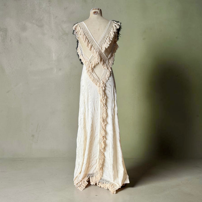 Odette, reworked 20s cream silk embroidered piano shawl