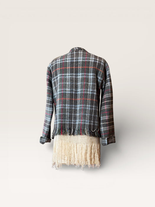 Tais, reworked 70s checked blanket with lace pockets and 20s glove