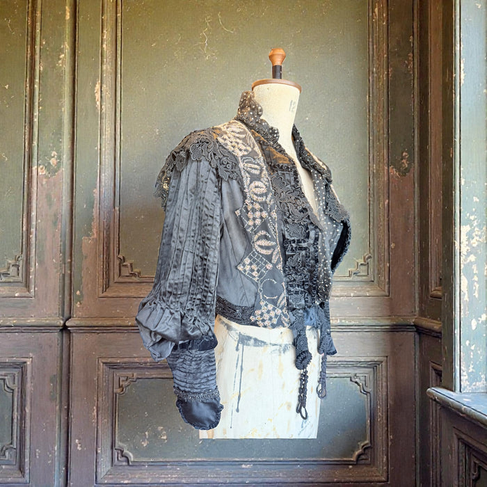 Raine, embellished Victorian silk and beaded silk black jacket