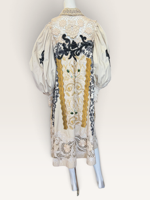 Veronica, reworked Edwardian cream and lace wool coat with gold thread beading