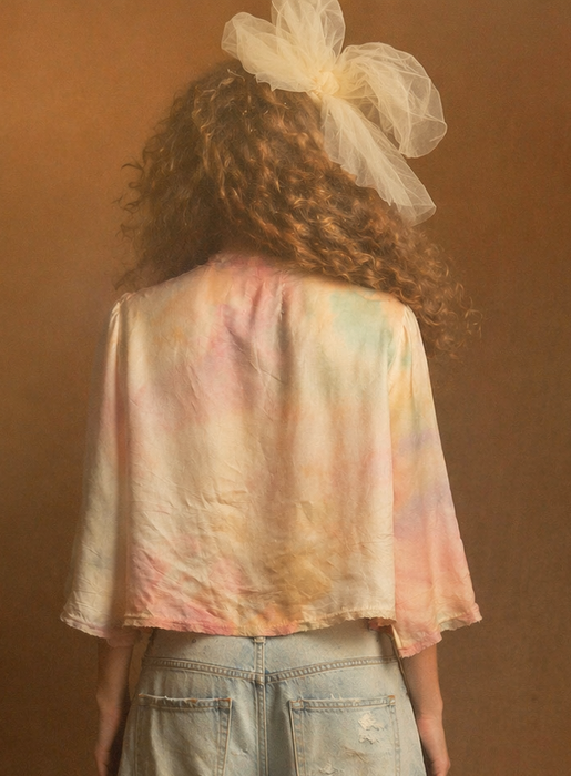 Kaz, hand dyed 30s silk and lace bolero with necktie and side pocket