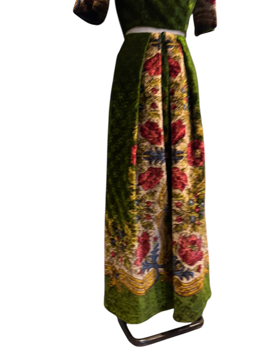 Olivia, reworked Edwardian olive green floral velour skirt and jacket