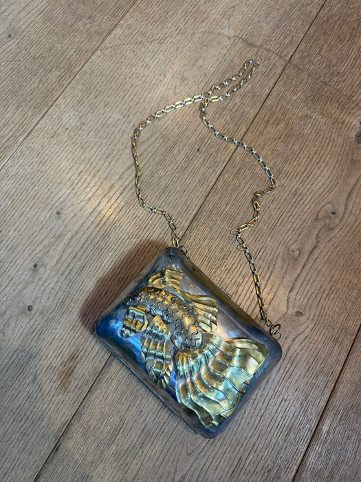Koi, 70s metal silver and brass modernist chain handbag