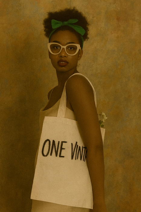 One Vintage hand painted tote bag