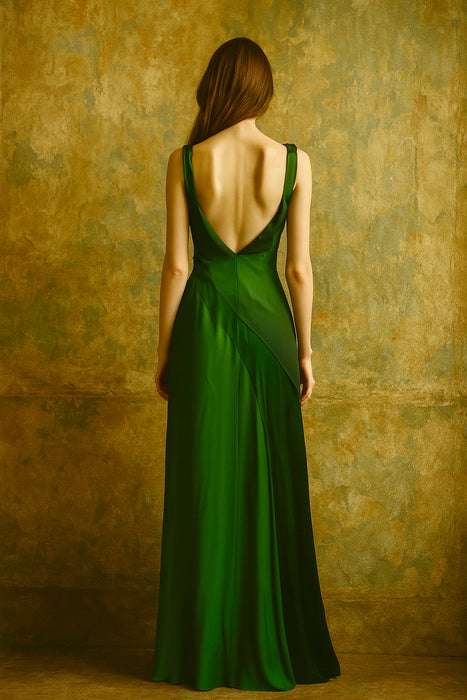 Ralph Lauren, green silk tiered silk dress