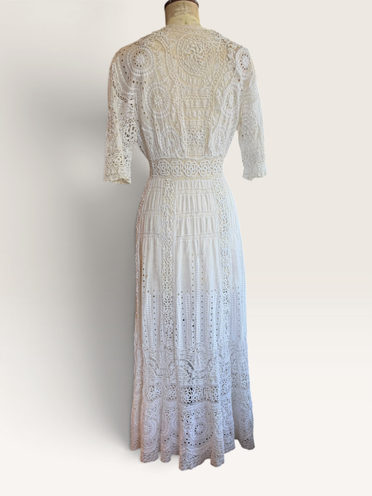 Adina, Edwardian white lace and eyelet long dress