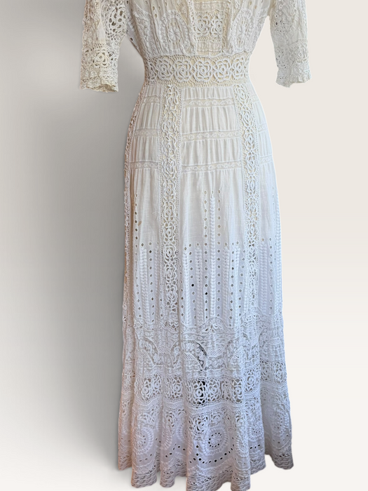 Adina, Edwardian white lace and eyelet long dress