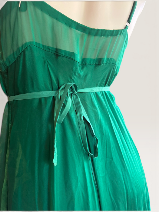 Tori, 90s emerald green silk chiffon Goddess dreamed beaded dress