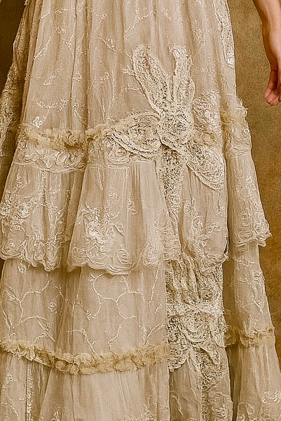 Saturne, reworked Victorian and 1920s organza ruffle halterneck dress