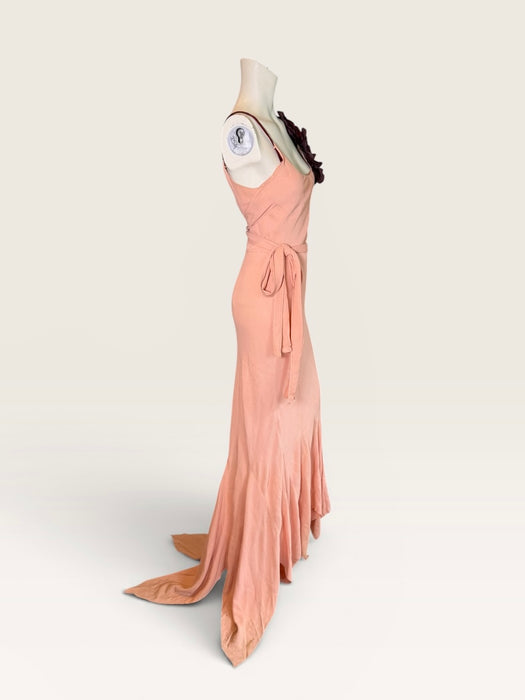 Dahlia, original 1930s silk crepe bias cut dress with velvet florals