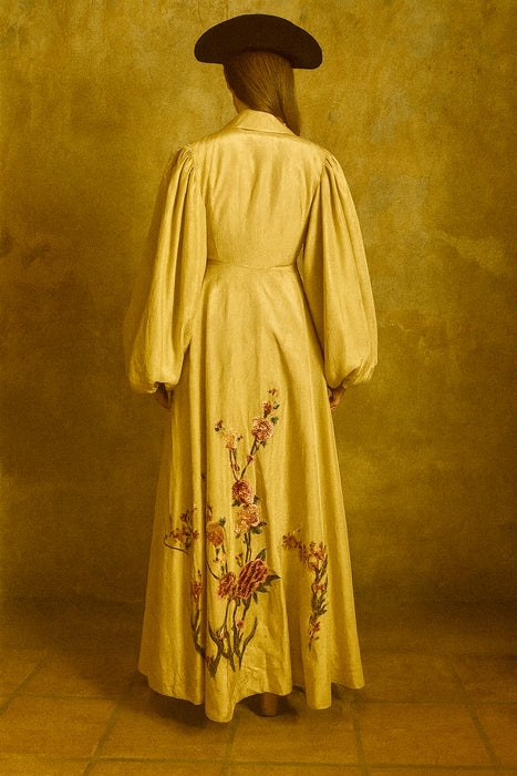 Magda, 40s silk coat with floral embroidery and voluminous sleeves