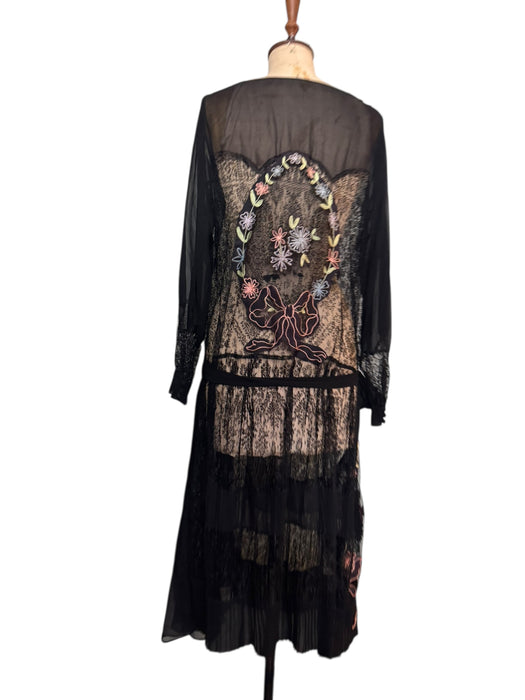 Orla, 30s silk and lace embroidered dress