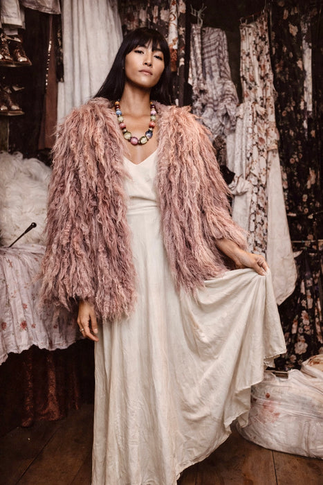 Noble, 70s shaggy pink fringed coat