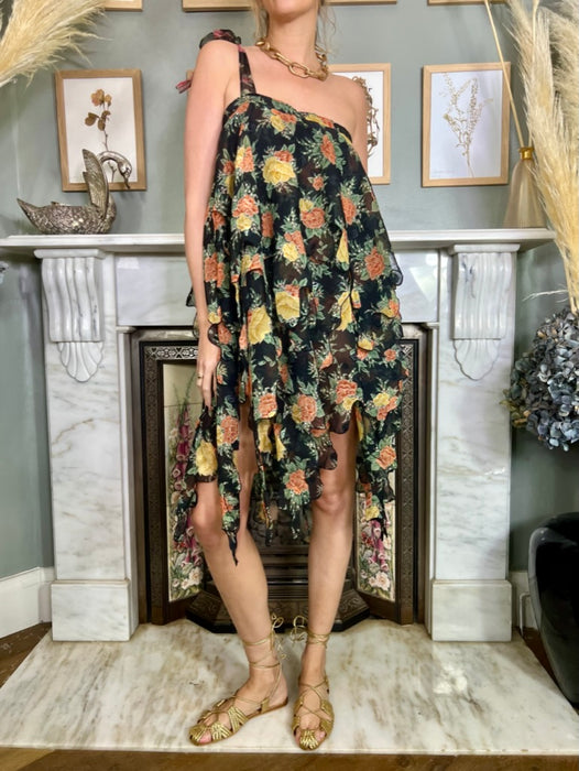 Olsen, 70s floral tiered one shoulder dress