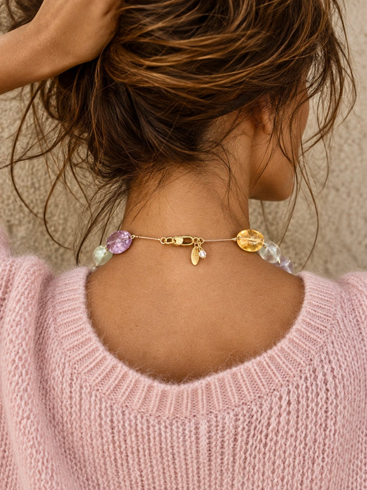 Jasmir, reworked pearlised vintage butterfly necklace with pastel crystals