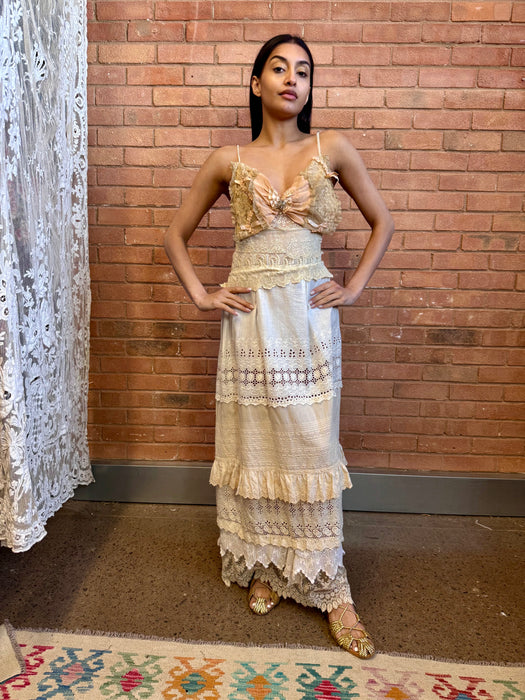 Heather, reworked tiered 40s lace dress