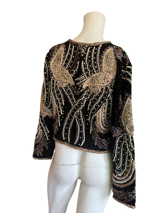 Praise, 1940s black velvet embroidered and beaded jacket
