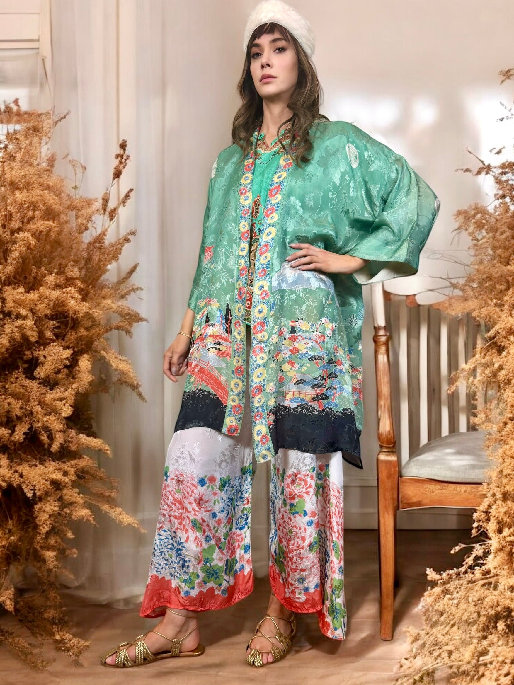Kate, 30s pongee silk damask robe – One Vintage