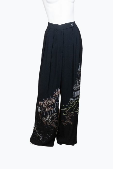 Dries Van Noten, 90s beaded chinoiserie silk trousers