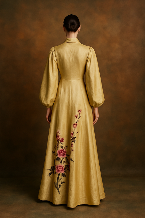 Magda, 40s silk coat with floral embroidery and voluminous sleeves