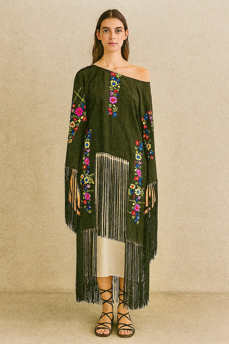 Laila, reworked 20s embroidered fringed tunic