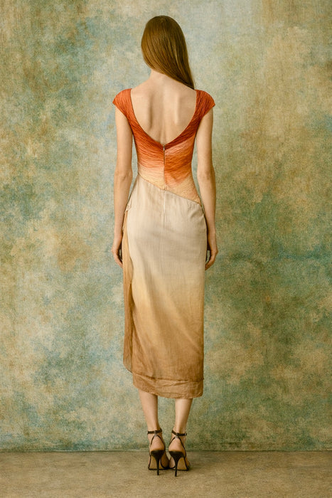 René-Rachel Couture, 70s silk chiffon draped dress