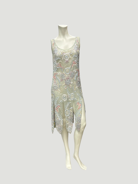 Taylor, original 20s mint green beaded flapper dress