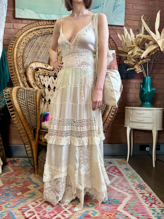 Jo, reworked 20s silk and lace long dress
