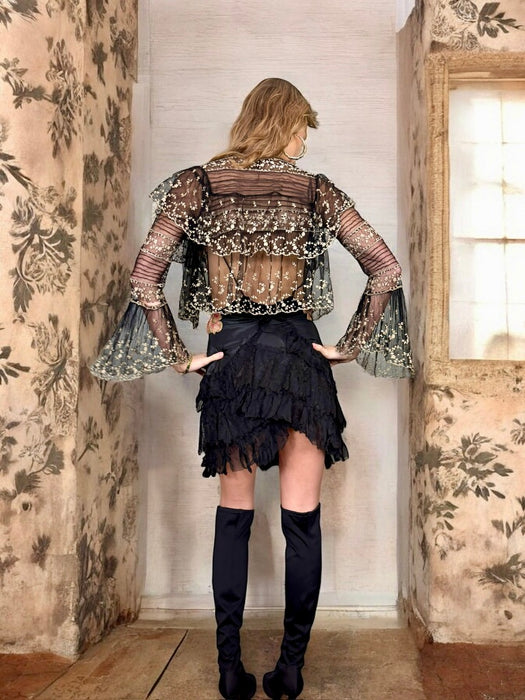 Blondie, 20s monochrome lace flair sleeve jacket