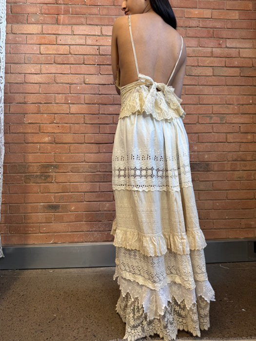 Heather, reworked tiered 40s lace dress